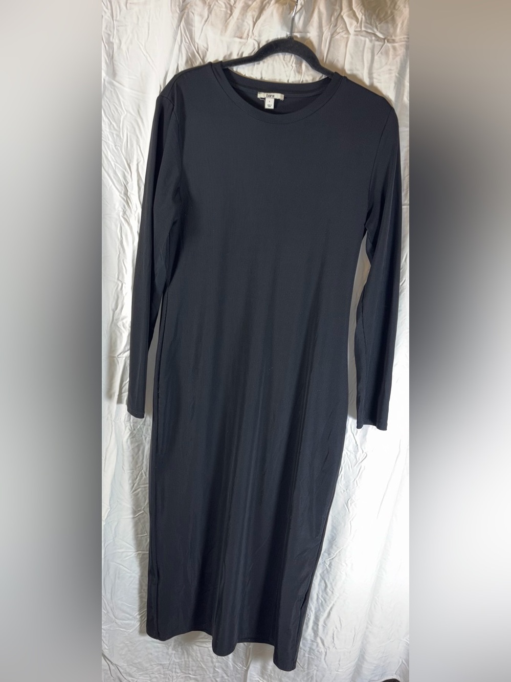 Bar III Black Ribbed Long-Sleeve Midi Dress sz L